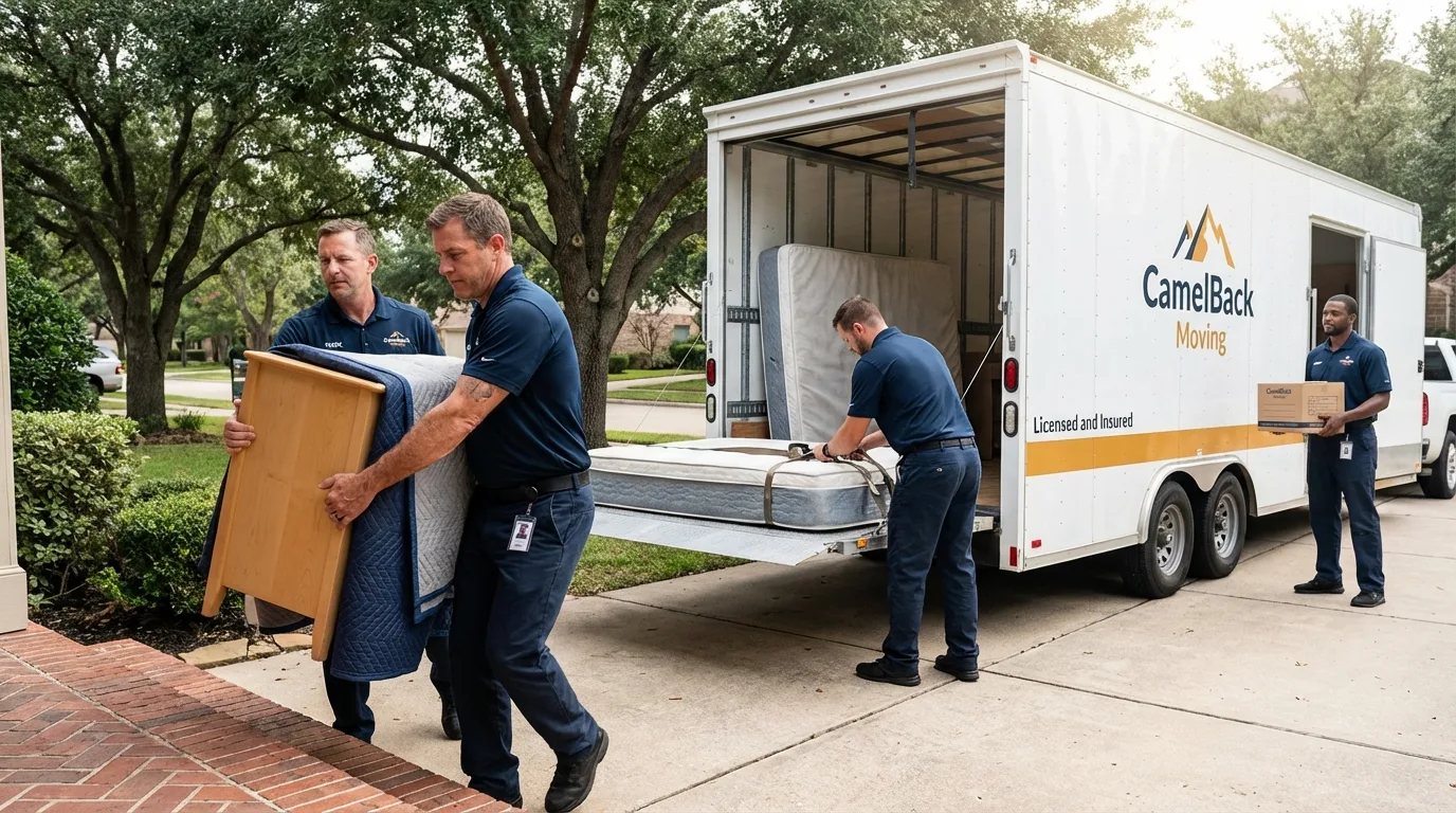 Crew loading residential truck for cross-state move from Hudson, WI