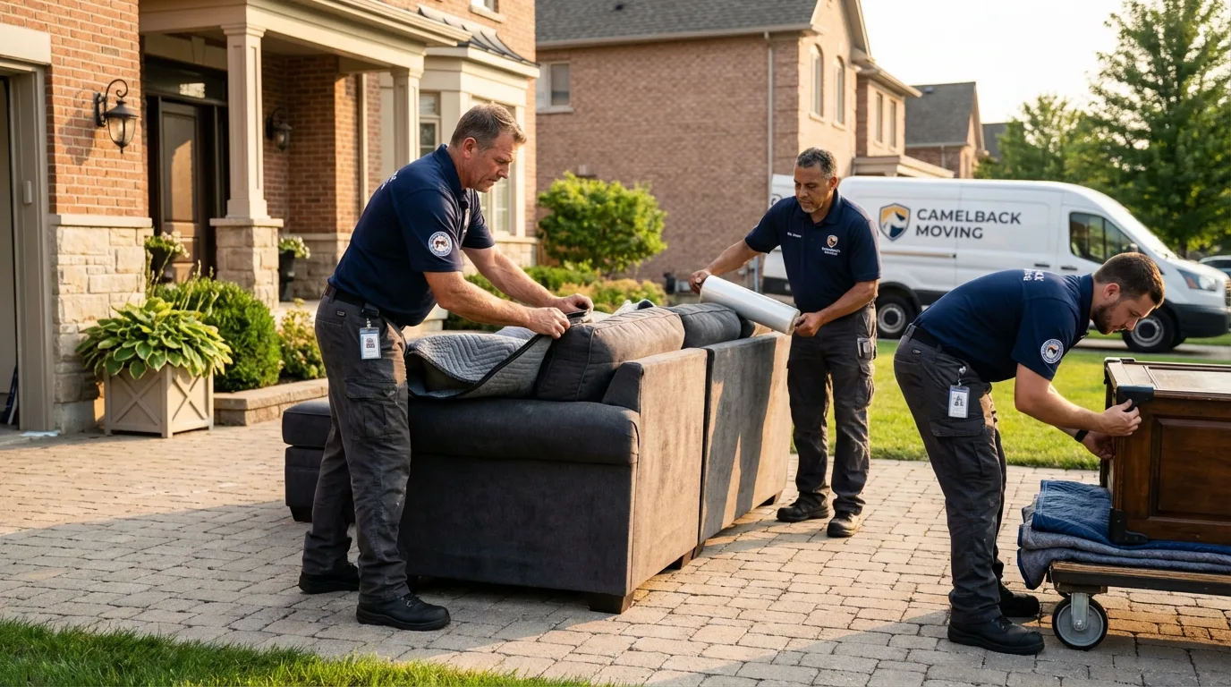 Large estate moving crew wrapping furniture in Hudson, WI