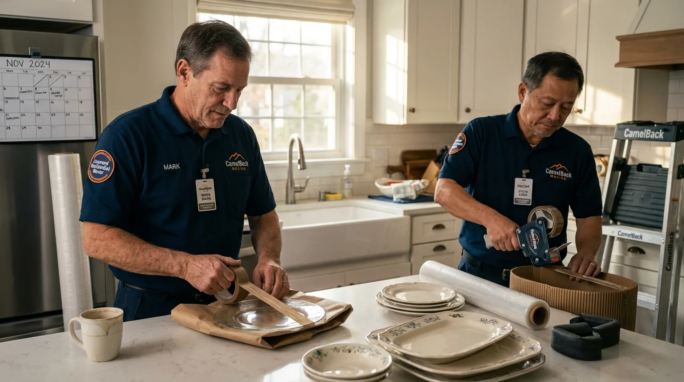 Professional crew packing kitchen dishware in Hudson, WI